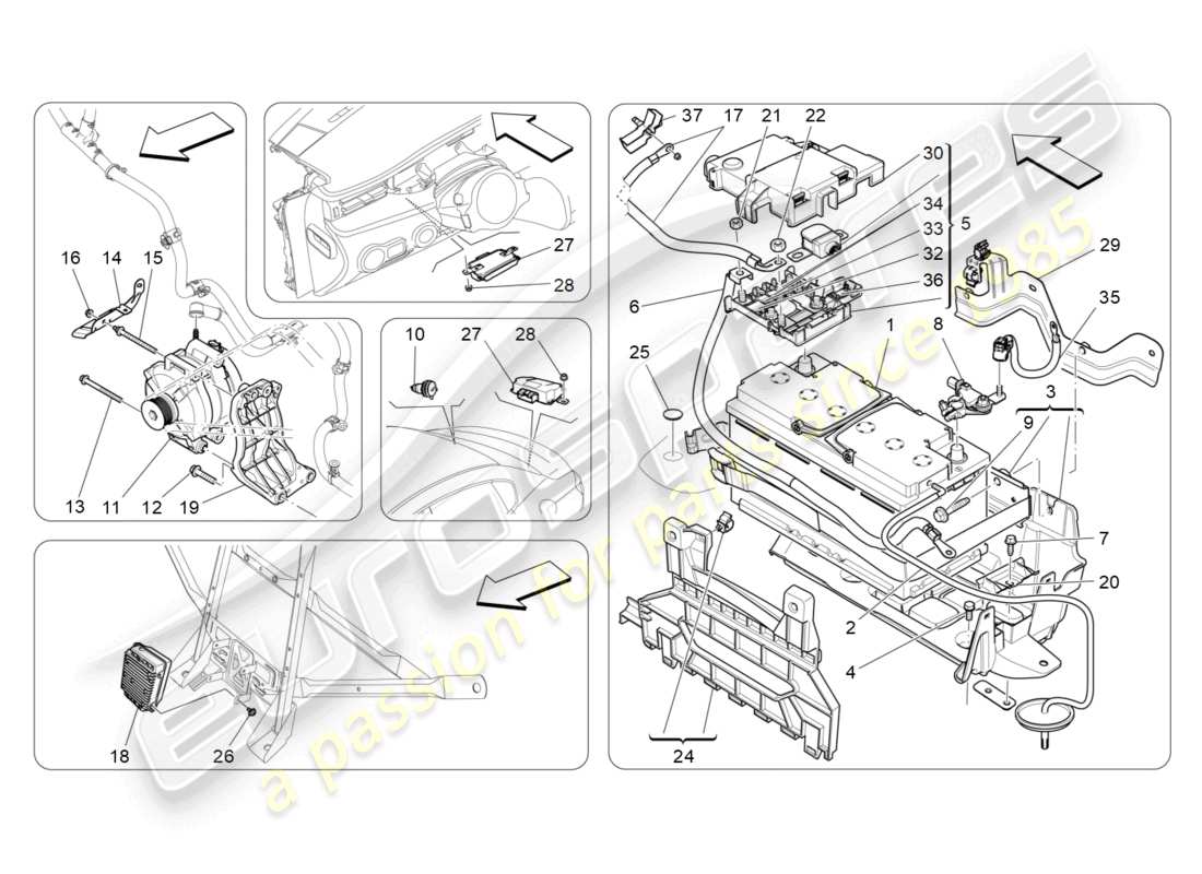 maserati quattroporte (2018) diagrama de partes de generación y acumulación de energía