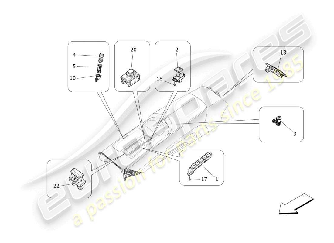 maserati ghibli (2017) diagrama de piezas de los dispositivos de la consola central