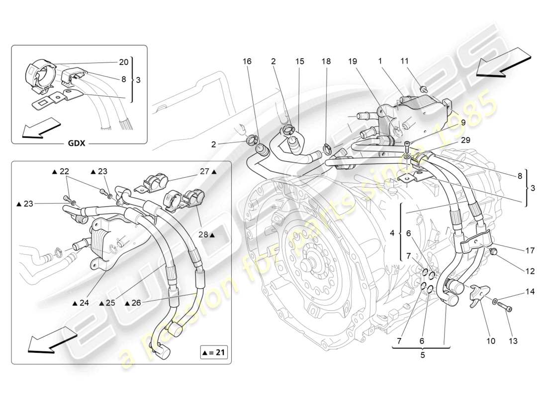 maserati ghibli fragment (2022) diagrama de piezas de lubricación y refrigeración del aceite de la caja de cambios