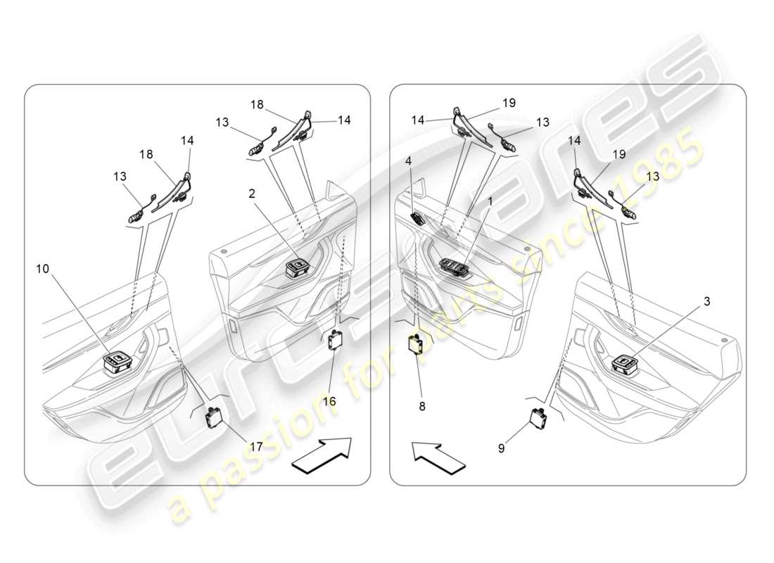 maserati levante gt (2022) dispositivos de puerta diagrama de piezas