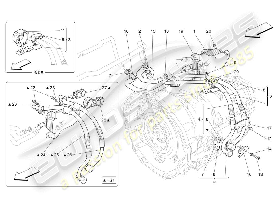 maserati quattroporte (2018) diagrama de piezas de lubricación y refrigeración del aceite de la caja de cambios