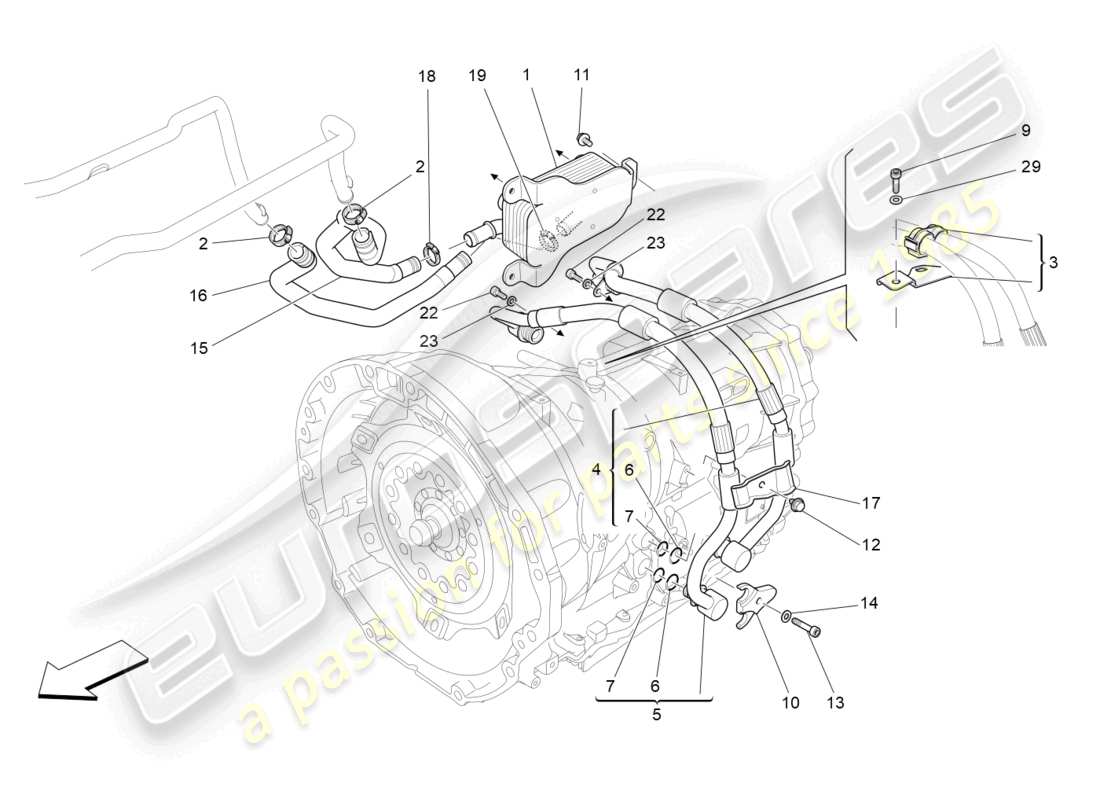 maserati levante (2020) lubricación y refrigeración del aceite de la caja de cambios diagrama de piezas