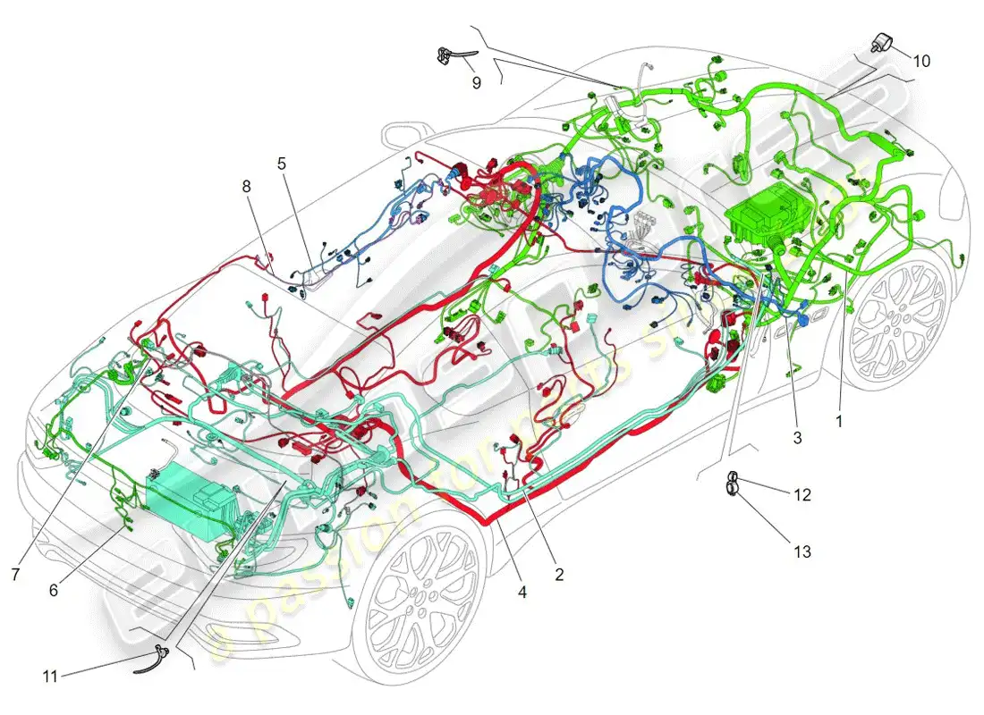 maserati granturismo (2009) cableado principal diagrama de piezas