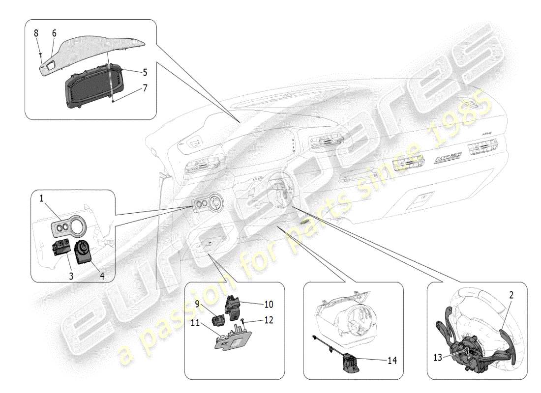 maserati mc20 (2024) dispositivos del tablero diagrama de piezas