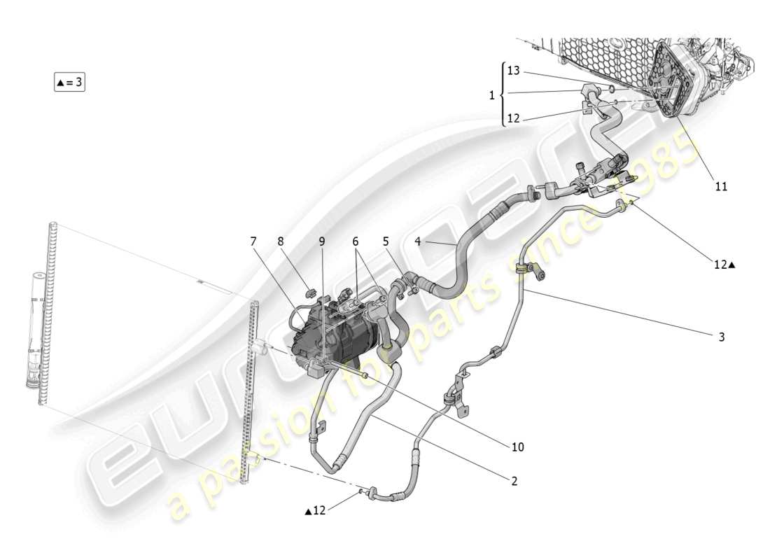 maserati grecale trofeo (2023) unidad de a/c: dispositivos del compartimiento del motor diagrama de piezas