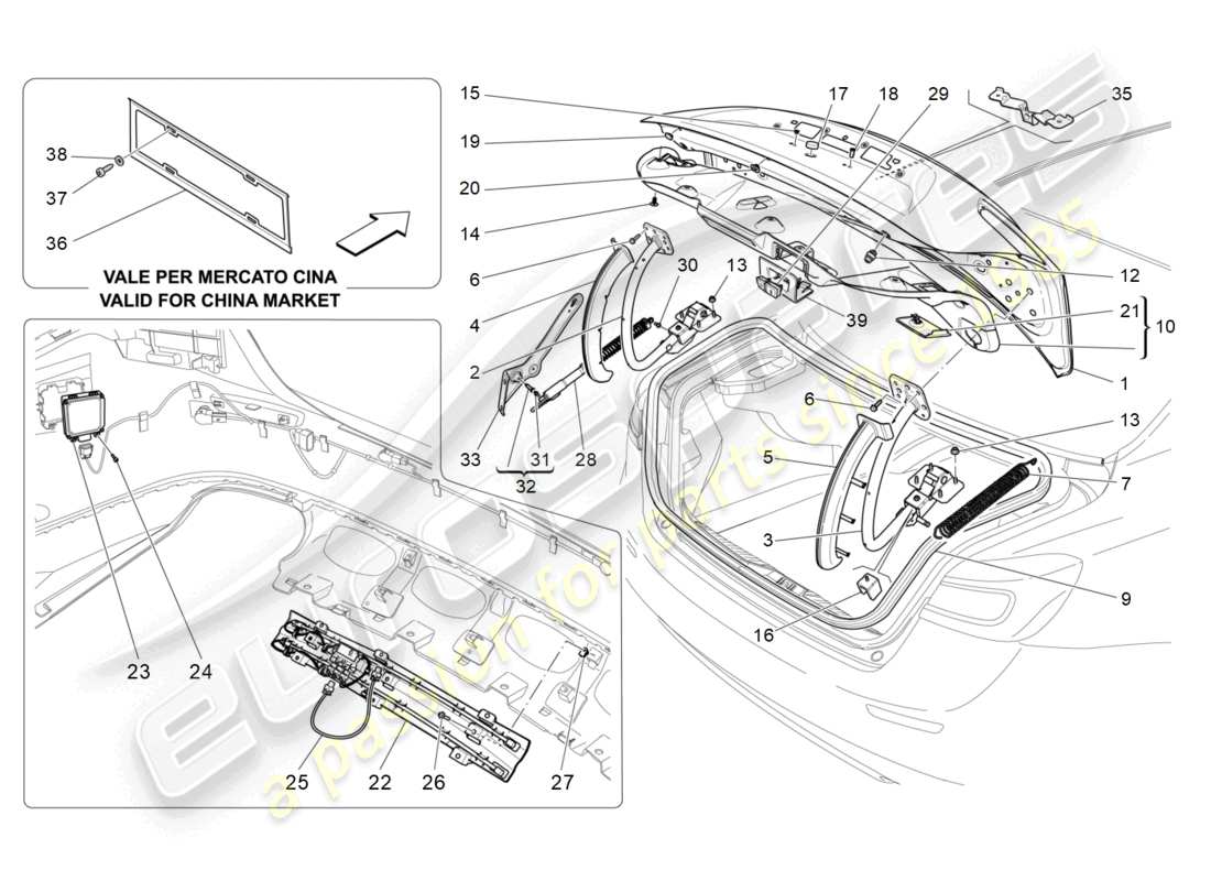 maserati ghibli (2018) diagrama de piezas de la tapa trasera