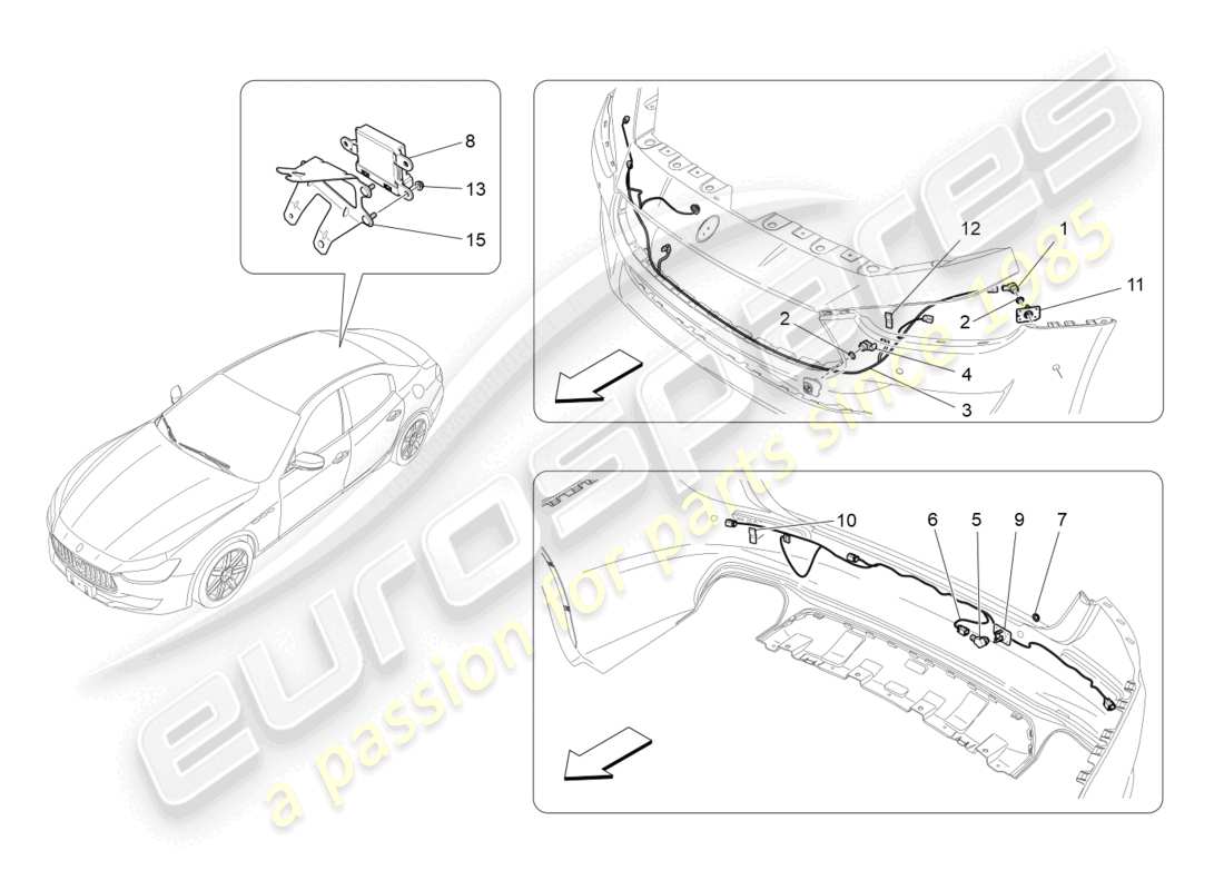 maserati ghibli (2018) diagrama de piezas de los sensores de estacionamiento