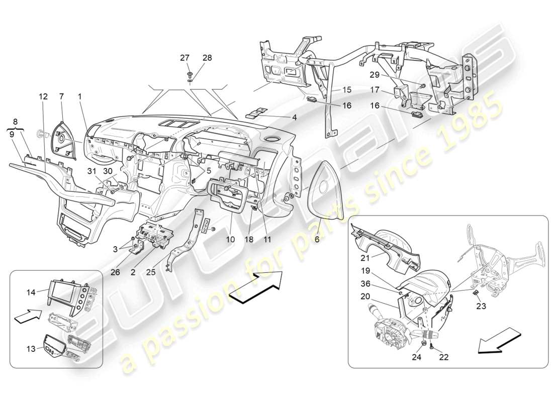 maserati granturismo mc stradale (2012) diagrama de piezas de la unidad del tablero
