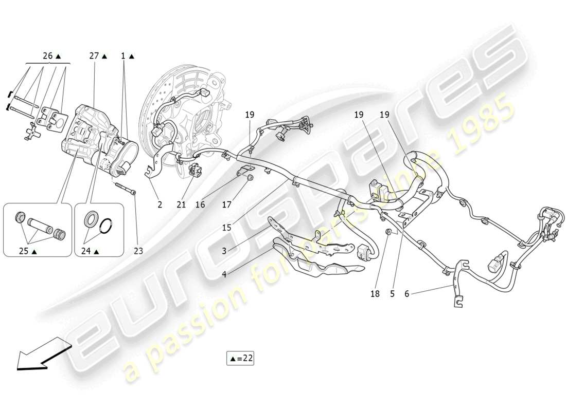 maserati quattroporte (2018) diagrama de piezas del freno de estacionamiento