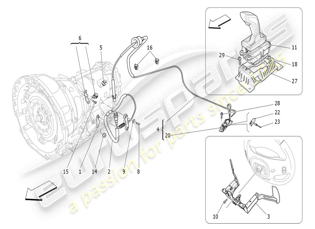 maserati ghibli (2021) controles del conductor para el diagrama de piezas de la caja de cambios automática