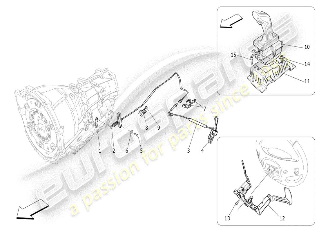maserati ghibli (2021) controles del conductor para el diagrama de piezas de la caja de cambios automática