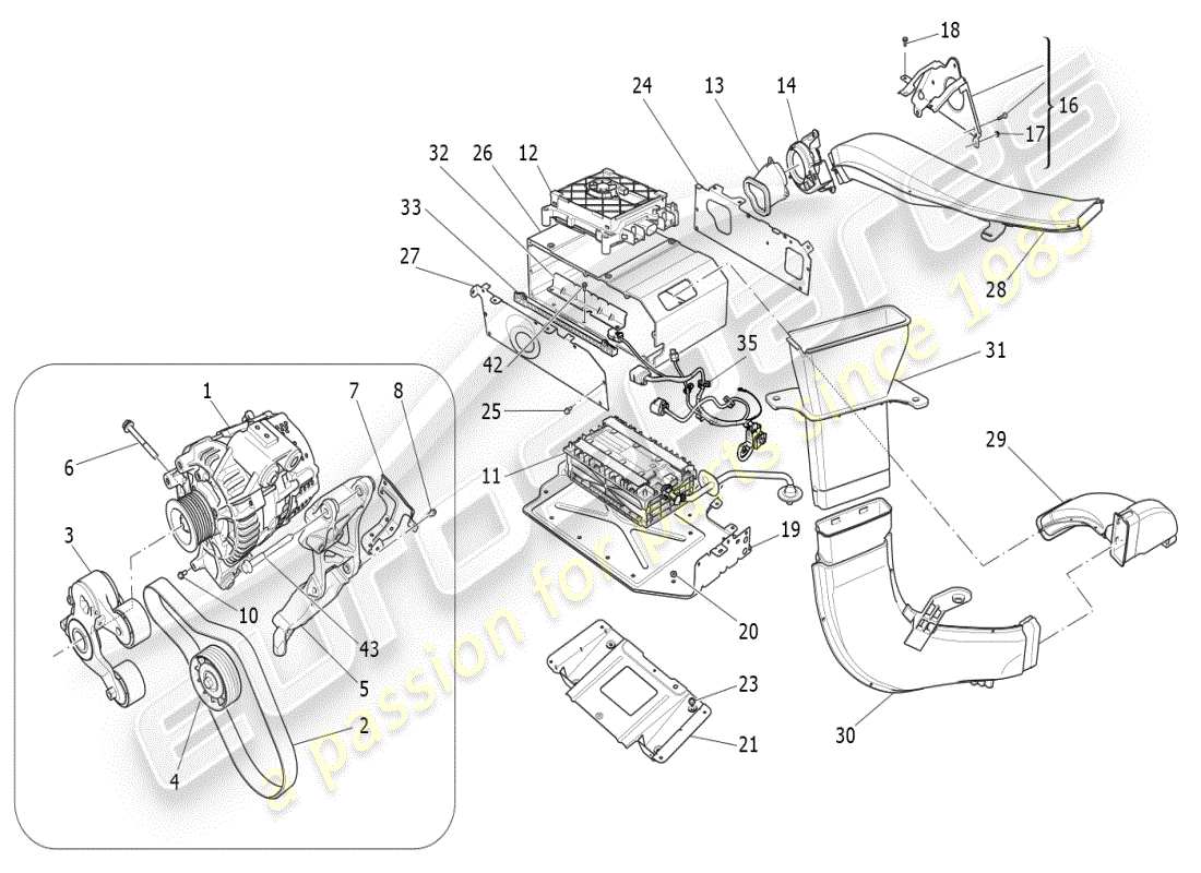 maserati ghibli (2021) diagrama de partes de generación y acumulación de energía