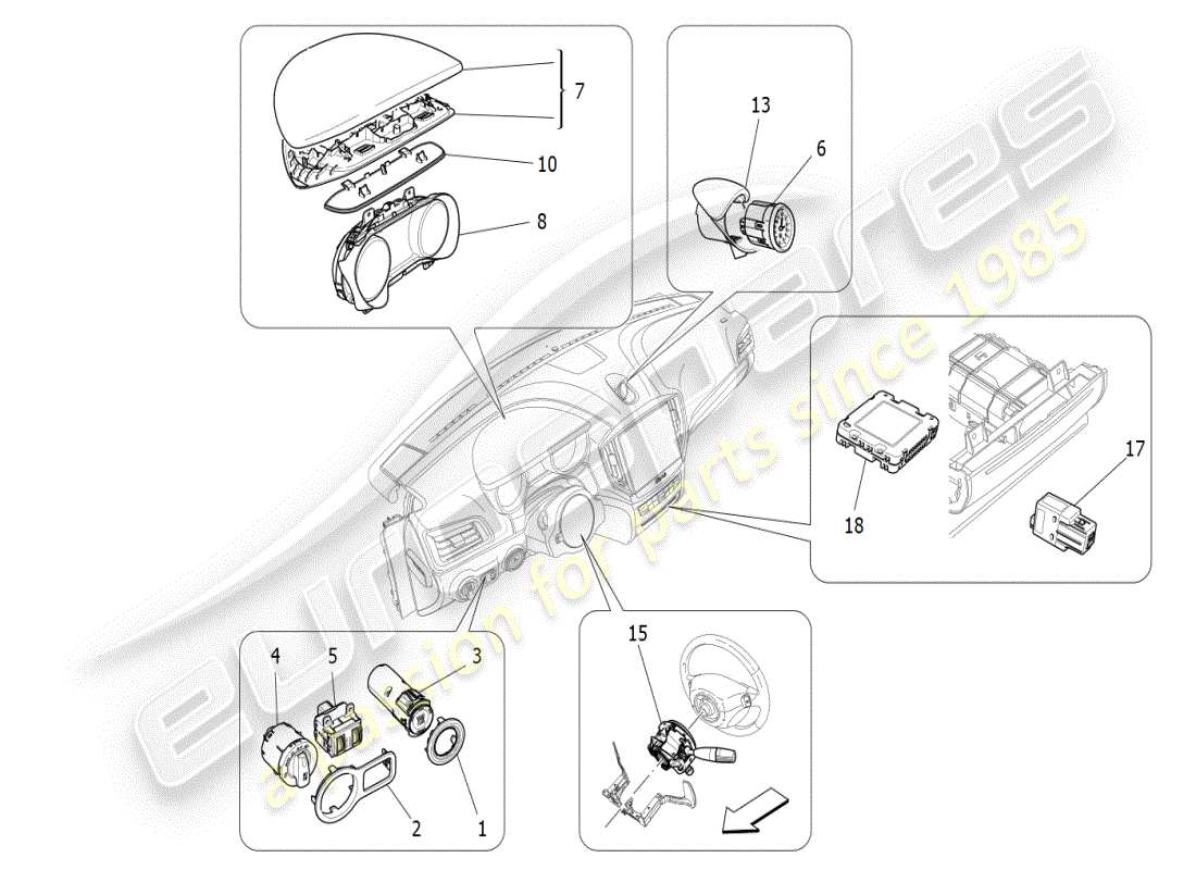 maserati ghibli (2021) diagrama de piezas de los dispositivos del tablero
