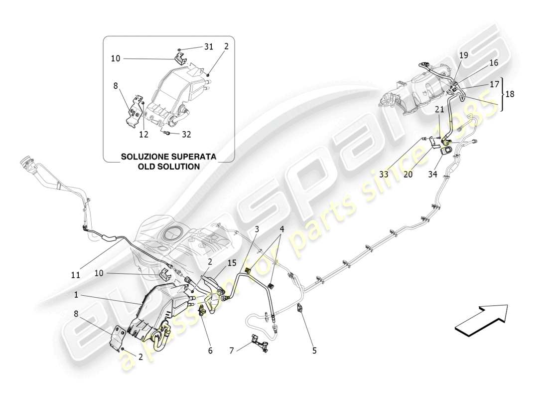 maserati ghibli (2017) diagrama de piezas del sistema de recirculación de vapores de combustible