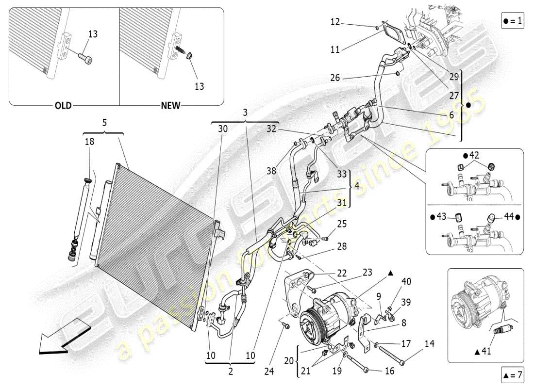 maserati ghibli (2020) unidad de a/c: dispositivos del compartimiento del motor diagrama de piezas