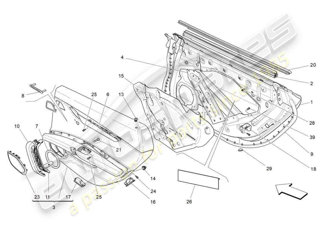 maserati ghibli (2015) puertas traseras: paneles de acabado diagrama de piezas