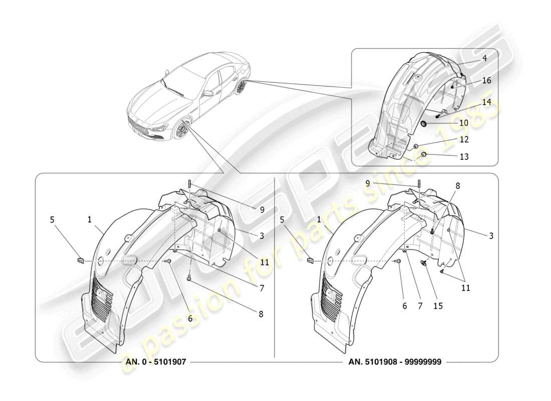 maserati ghibli (2016) rueda y tapas diagrama de piezas