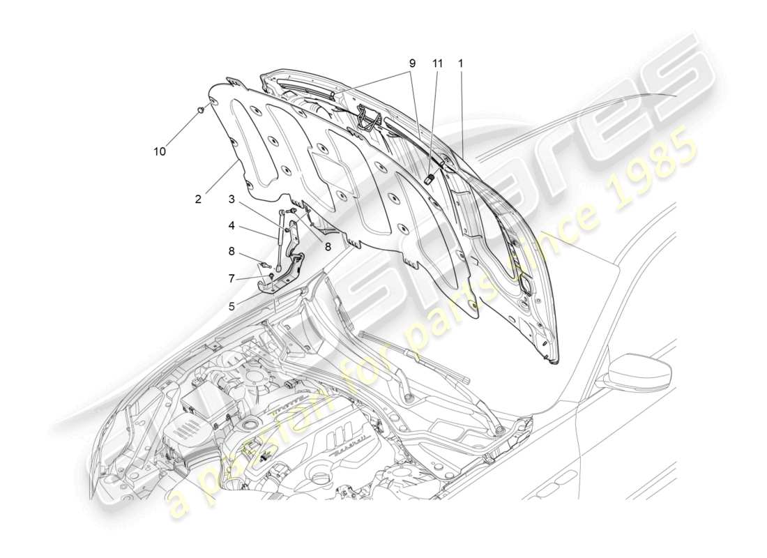 maserati ghibli (2017) diagrama de piezas de la tapa frontal