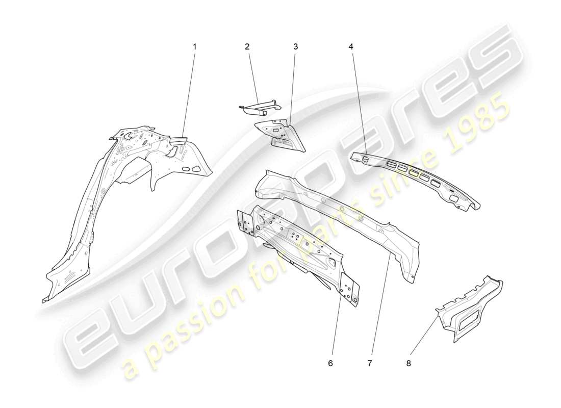 maserati ghibli (2017) diagrama de piezas de la carrocería y los paneles exteriores traseros