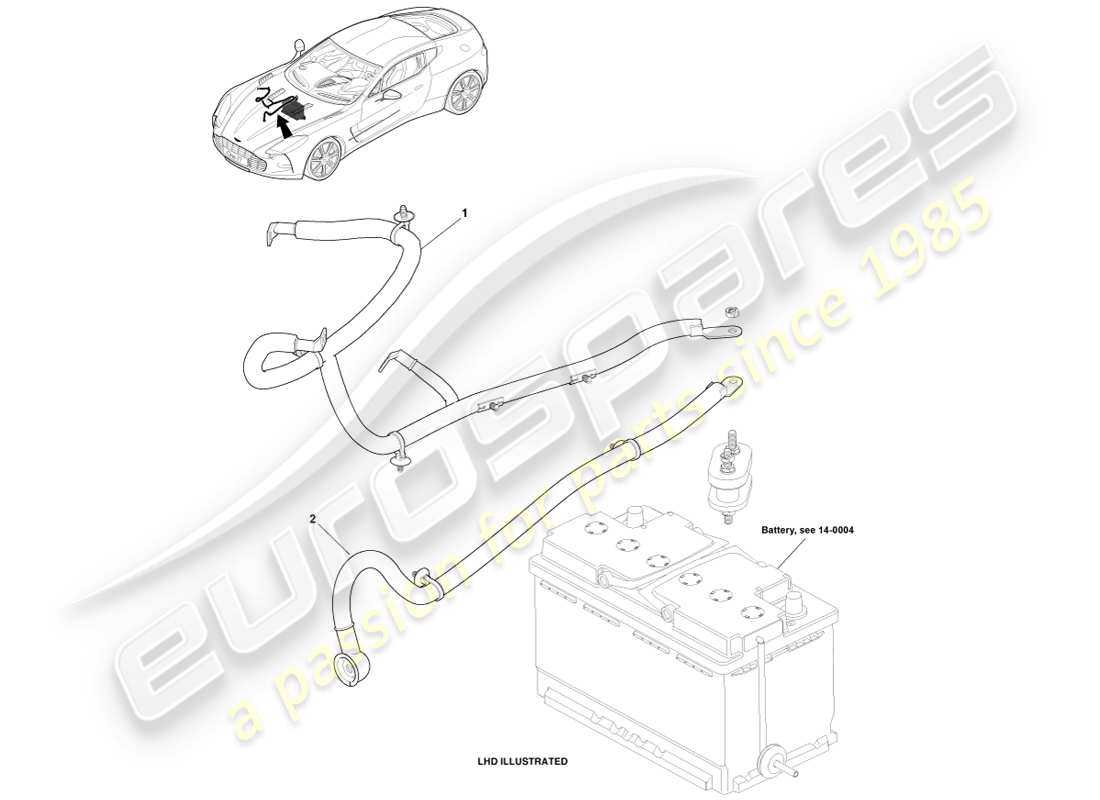aston martin one-77 (2011) cables de batería, compartimento del motor diagrama de piezas