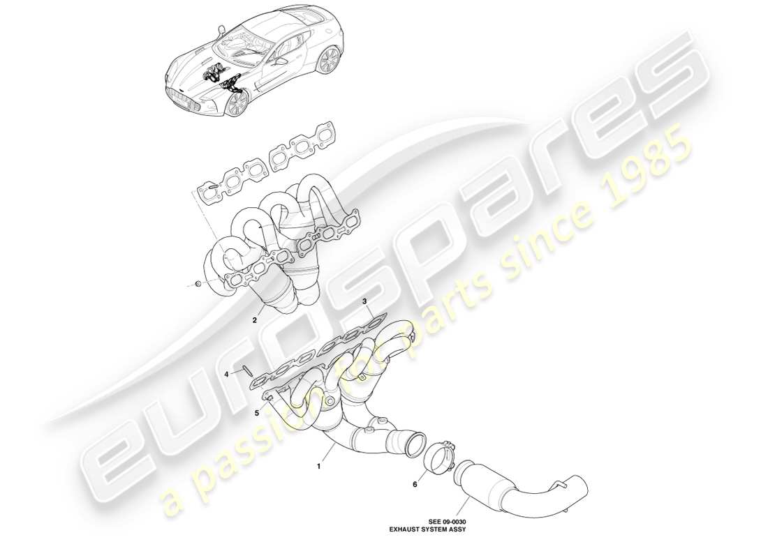 aston martin one-77 (2011) colectores de escape diagrama de piezas