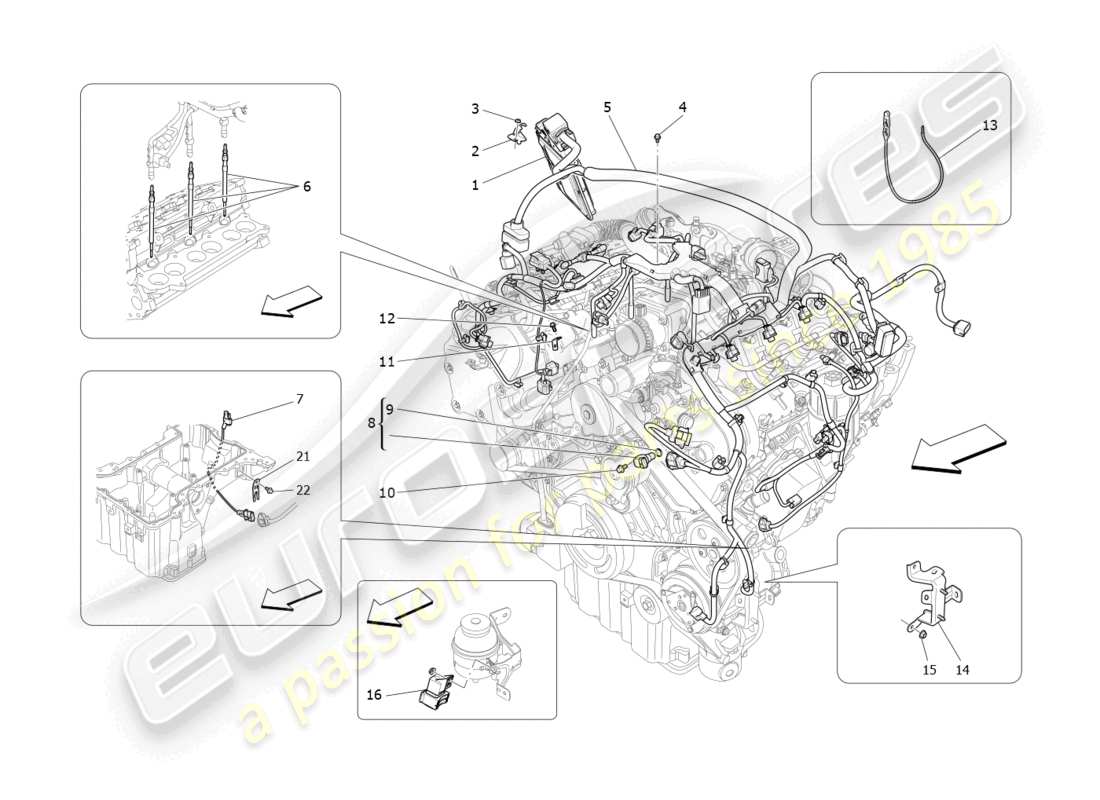 maserati levante (2017) control electrónico: diagrama de piezas de control de sincronización del motor y inyección