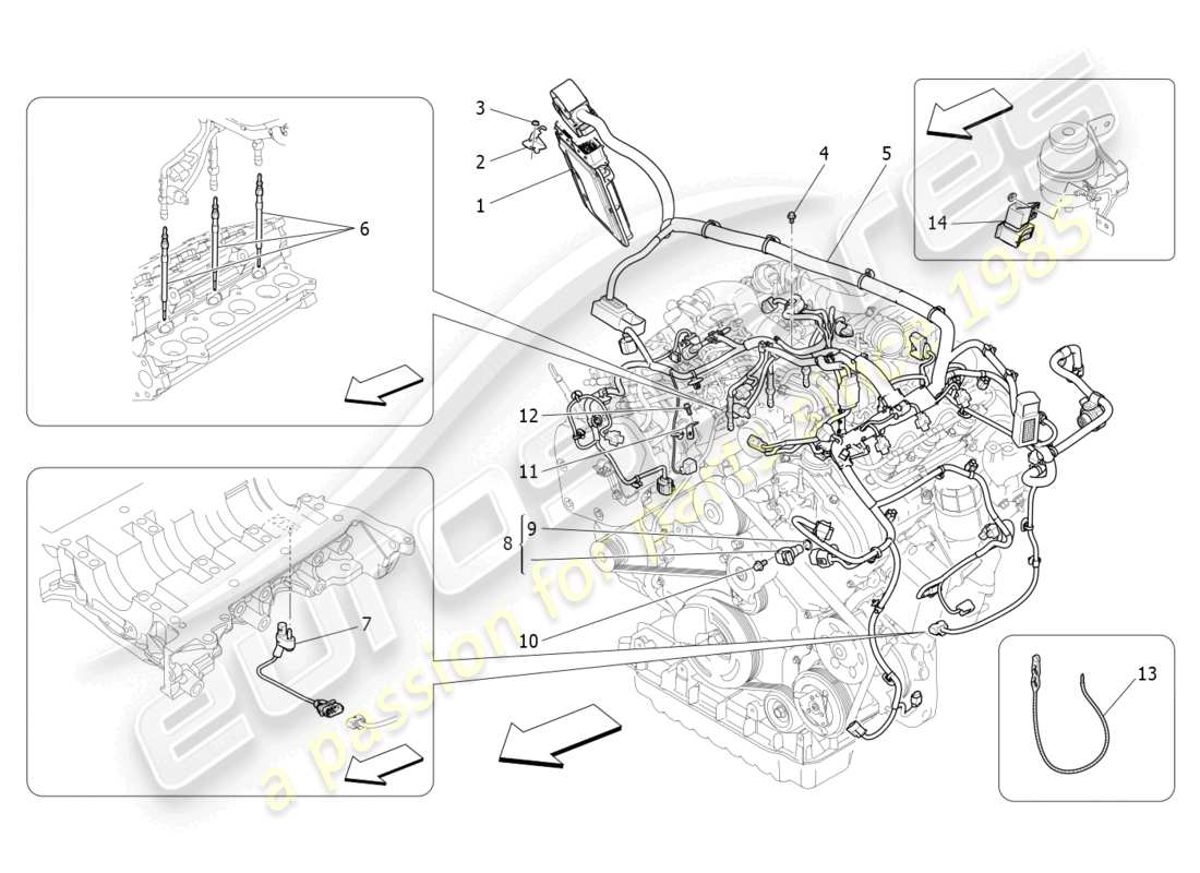maserati ghibli (2014) control electrónico: diagrama de piezas de control de sincronización del motor y inyección