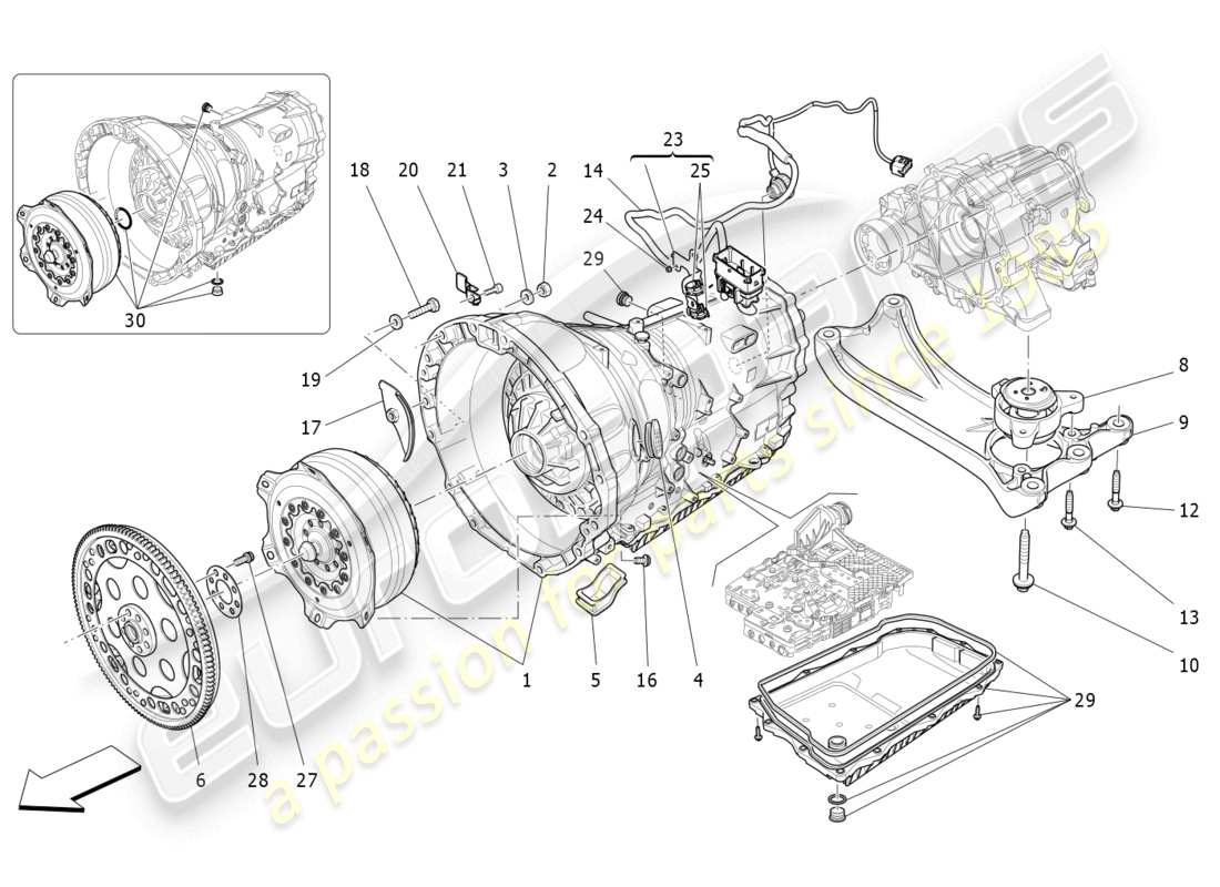 maserati levante trofeo (2020) diagrama de piezas de las carcasas de la caja de cambios