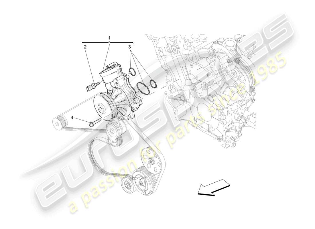 maserati ghibli (2014) sistema de refrigeración: diagrama de piezas de la bomba de agua