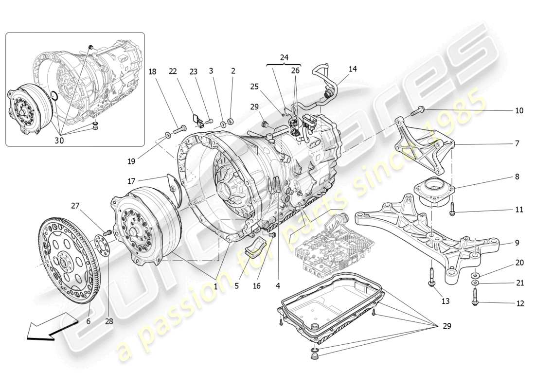 maserati ghibli (2014) diagrama de piezas de las carcasas de la caja de cambios