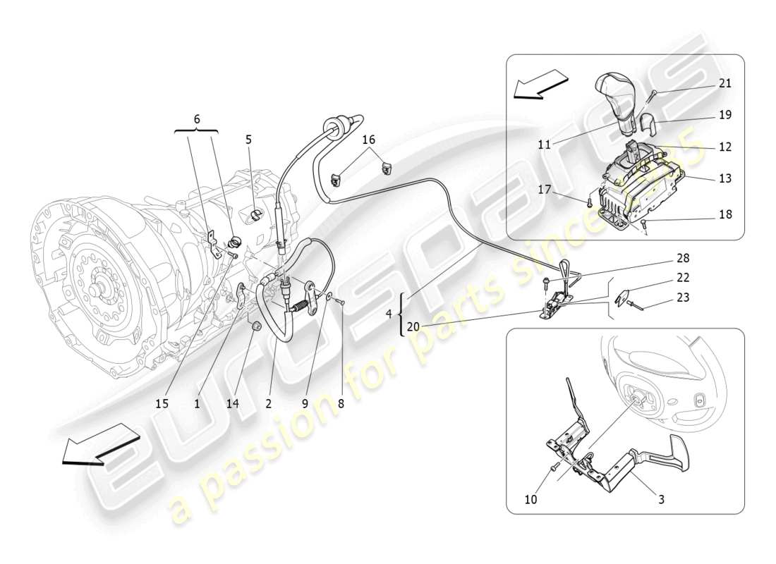 maserati ghibli (2014) controles del conductor para el diagrama de piezas de la caja de cambios automática