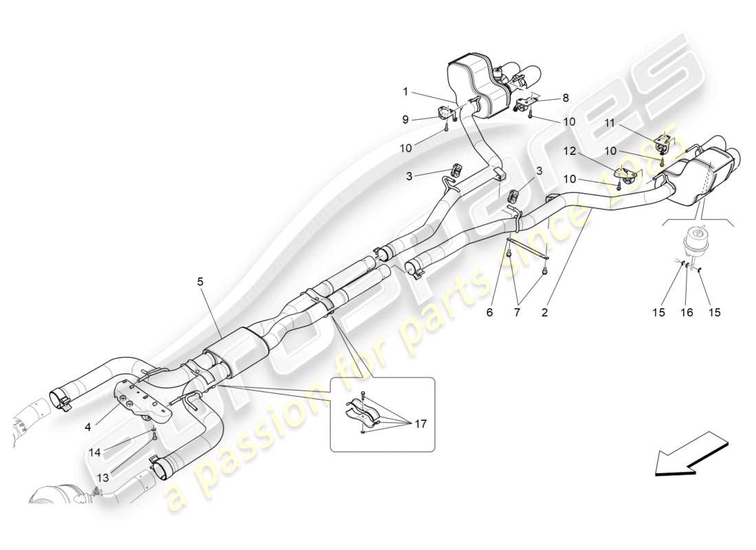 maserati ghibli (2017) diagrama de piezas de silenciadores
