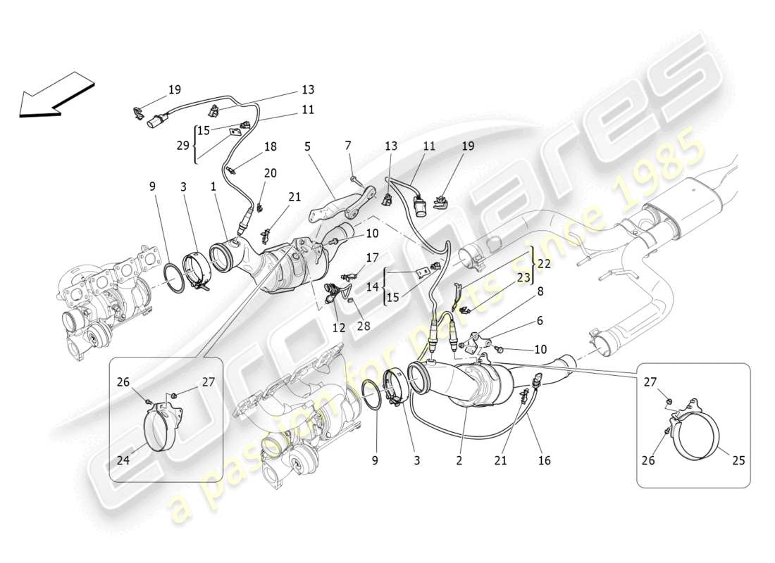 maserati levante trofeo (2020) diagrama de piezas de convertidores precatalíticos y convertidores catalíticos