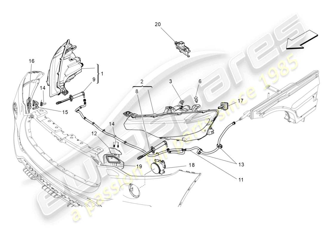 maserati levante trofeo (2020) diagrama de piezas de los grupos de faros