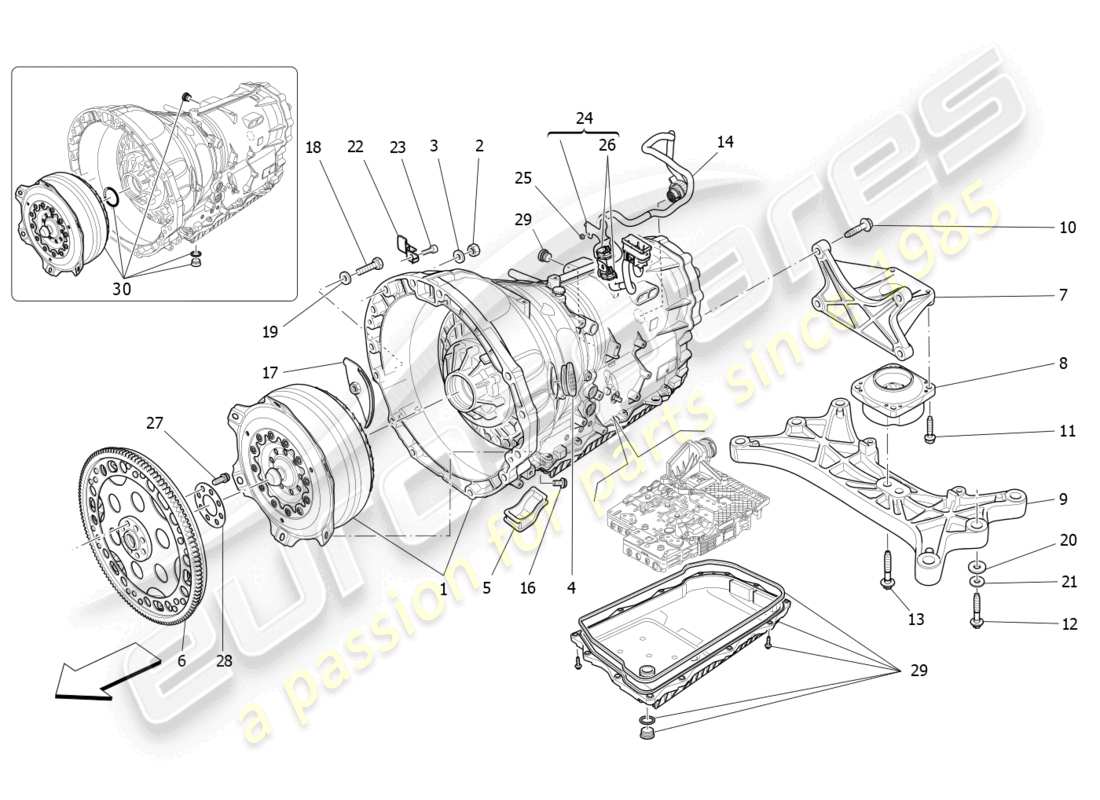maserati quattroporte (2018) diagrama de piezas de las carcasas de la caja de cambios