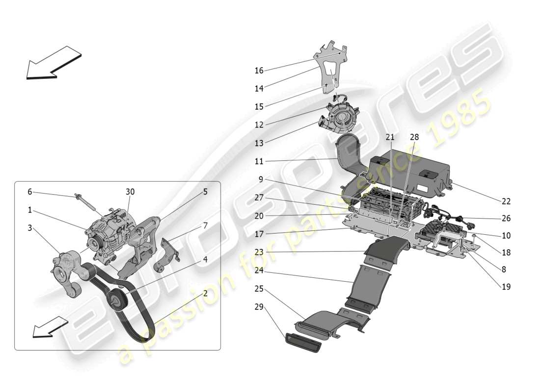 maserati grecale gt (2023) diagrama de partes de generación y acumulación de energía
