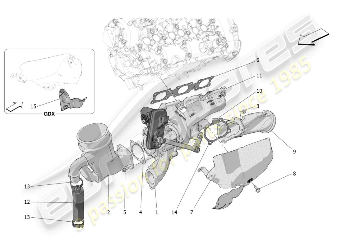 maserati grecale trofeo (2023) sistema de turbocargación: equipos diagrama de piezas