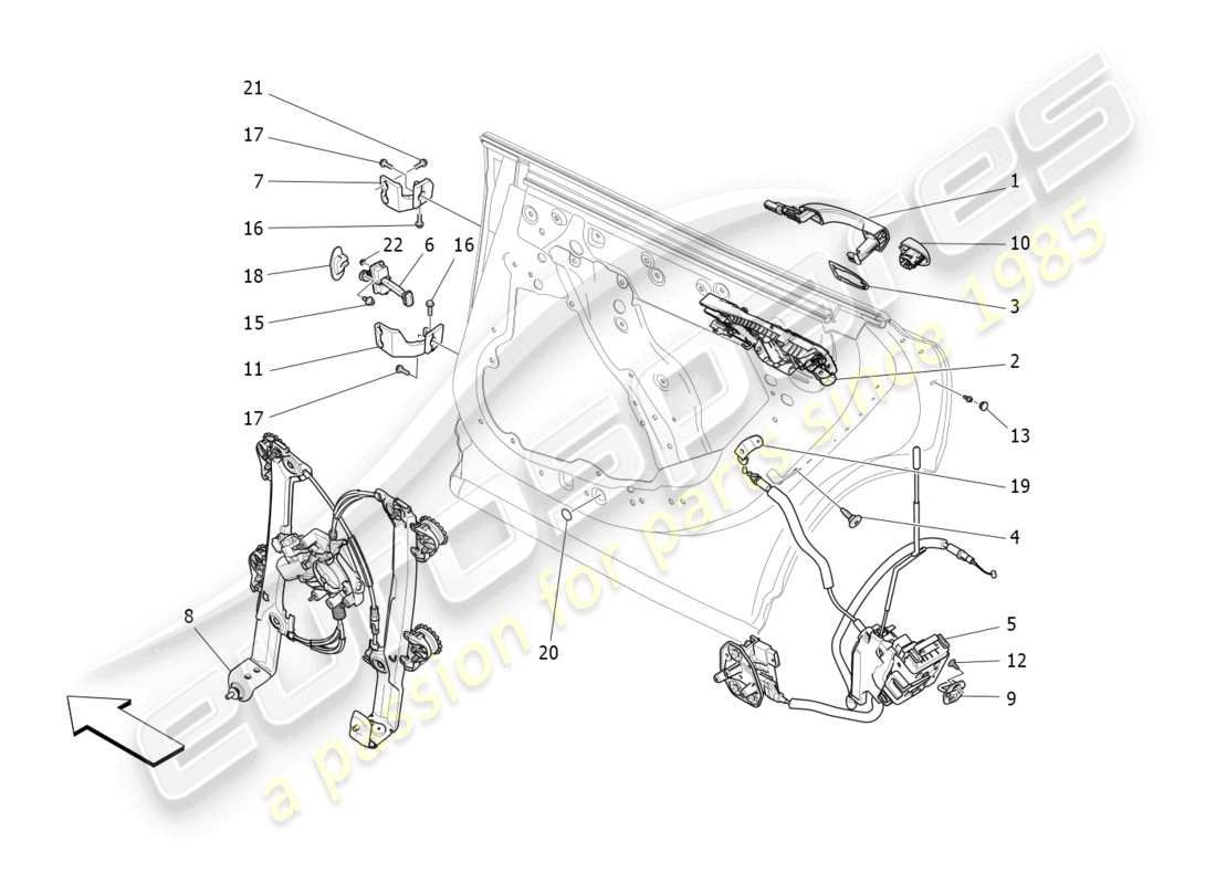 maserati levante gt (2022) puertas traseras: diagrama de piezas de mecanismos