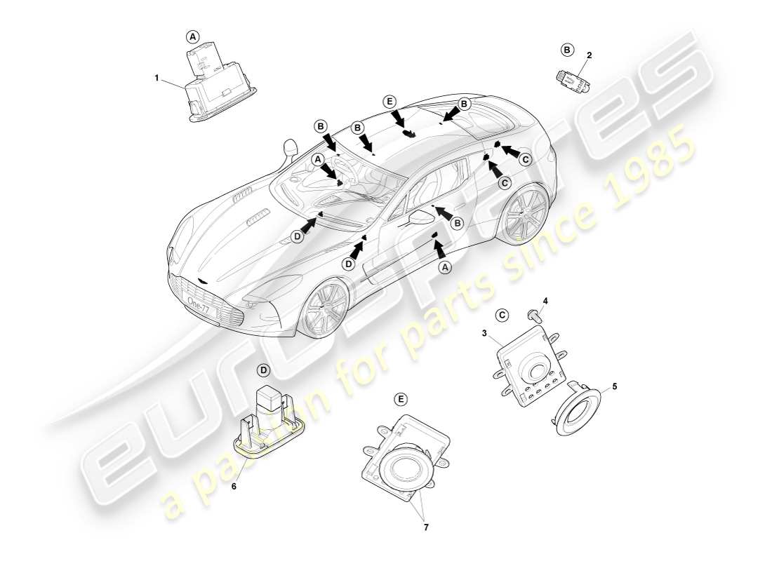 aston martin one-77 (2011) diagrama de piezas de iluminación de cortesía