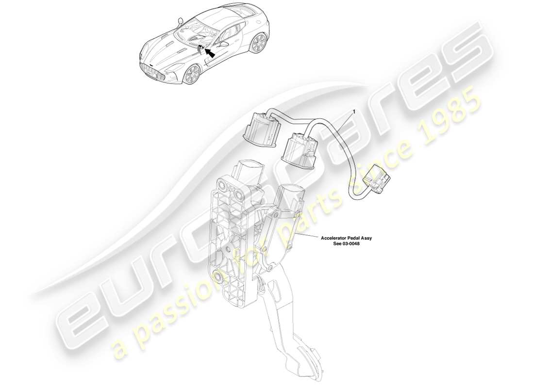 aston martin one-77 (2011) diagrama de piezas del arnés de enlace del pedal del acelerador