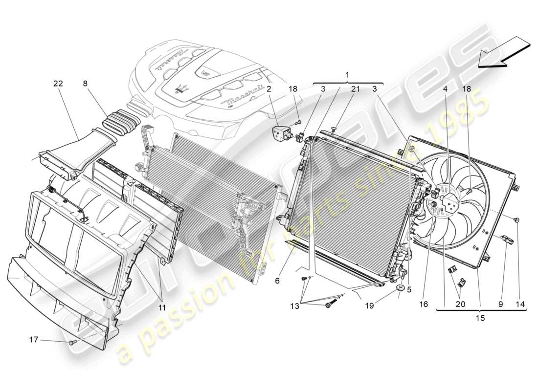 maserati levante (2020) refrigeración: radiadores de aire y conductos diagrama de piezas