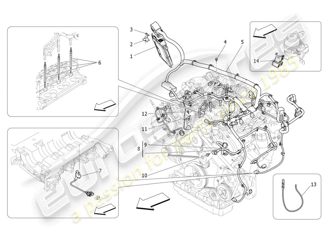 maserati ghibli (2017) control electrónico: diagrama de piezas de control de sincronización del motor y inyección