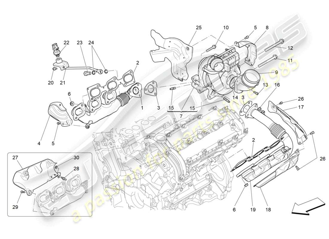 maserati ghibli (2014) sistema de turbocargación: equipos diagrama de piezas