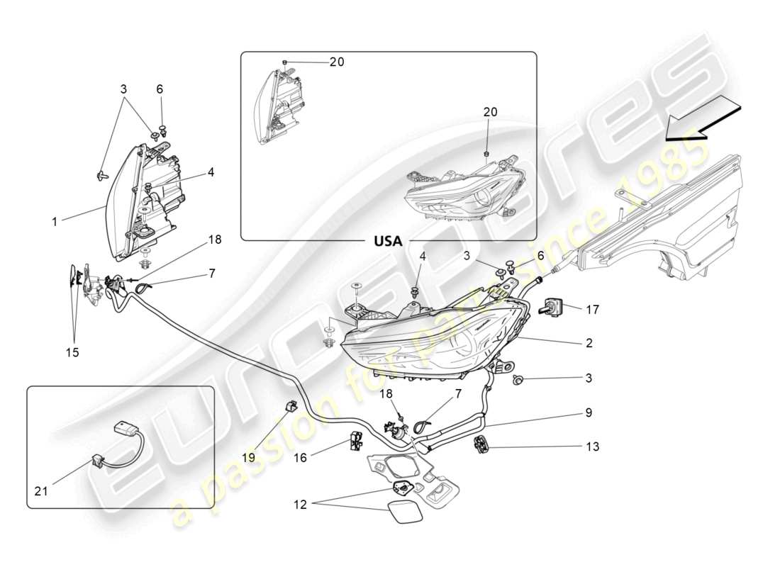maserati ghibli (2017) diagrama de piezas de los grupos de faros