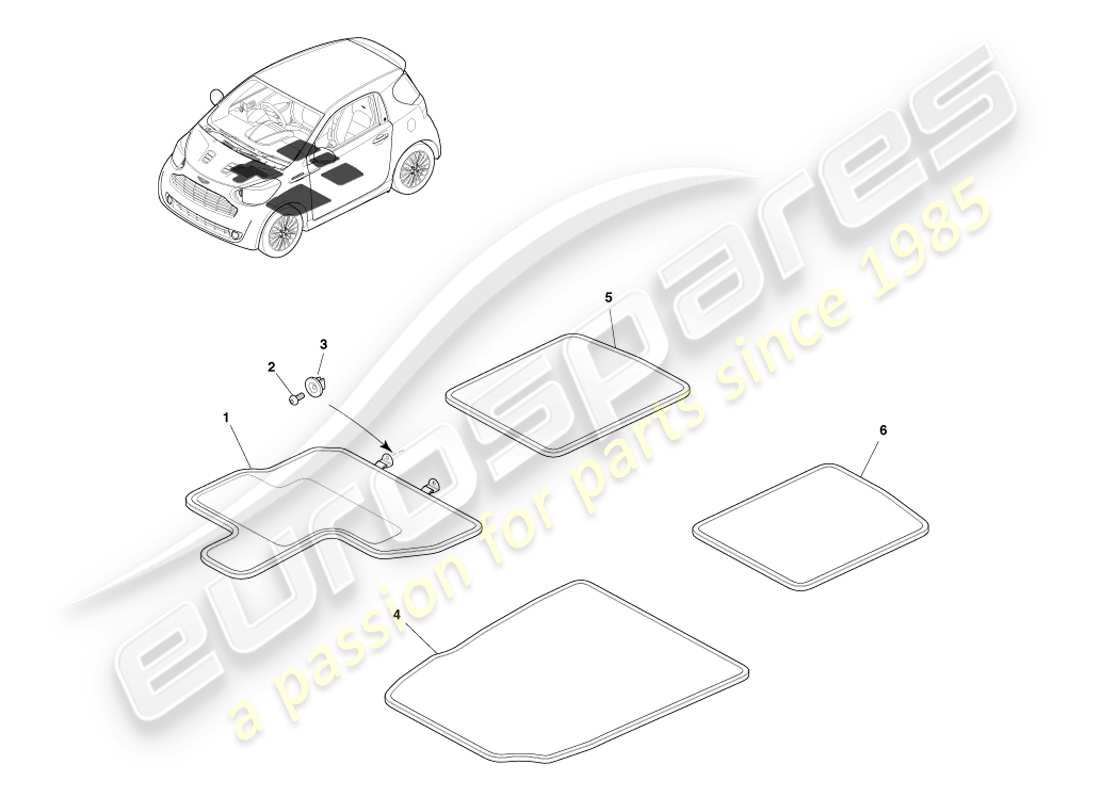 aston martin cygnet (2012) diagrama de piezas de las alfombrillas