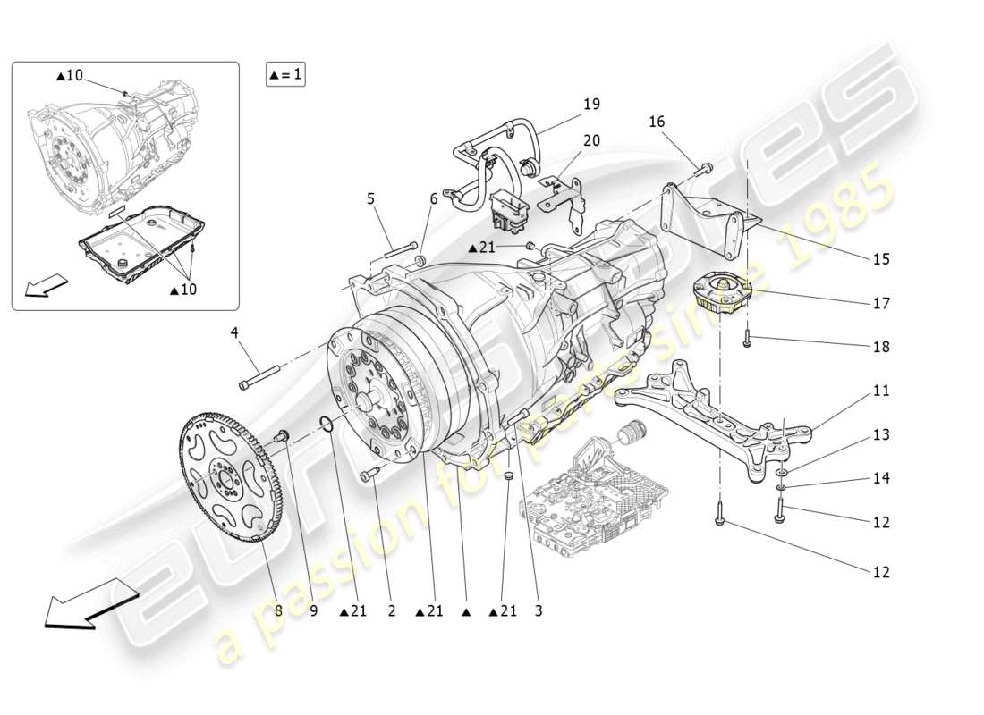 maserati ghibli fragment (2022) diagrama de piezas de las carcasas de la caja de cambios