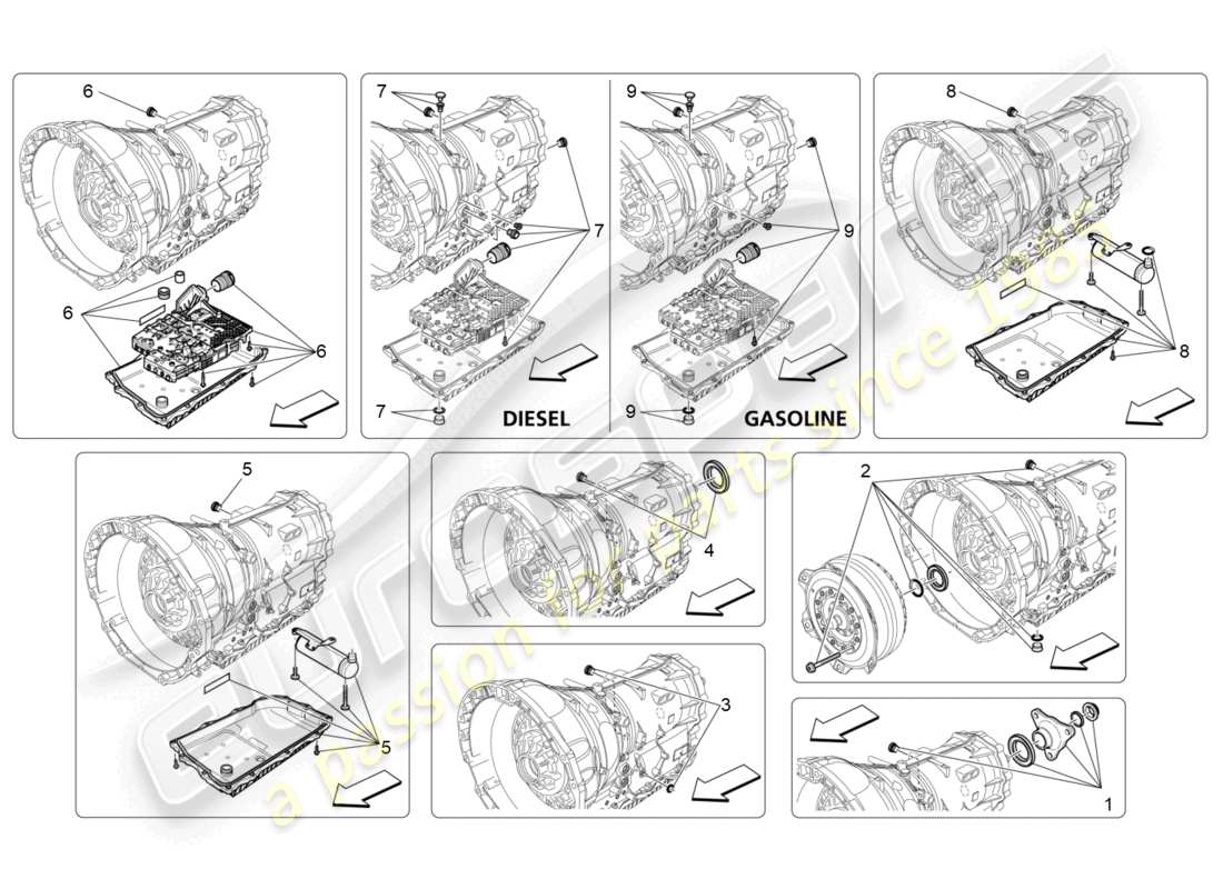 maserati ghibli fragment (2022) diagrama de piezas de las carcasas de la caja de cambios