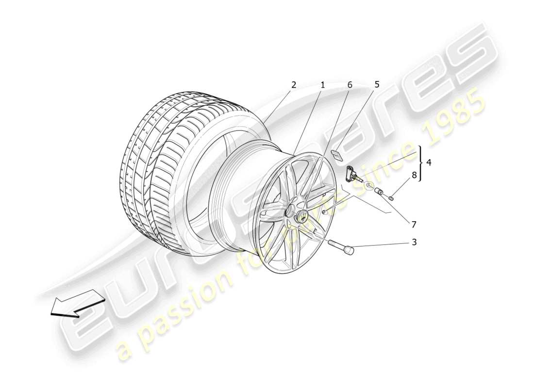 maserati ghibli fragment (2022) diagrama de piezas de ruedas y neumáticos