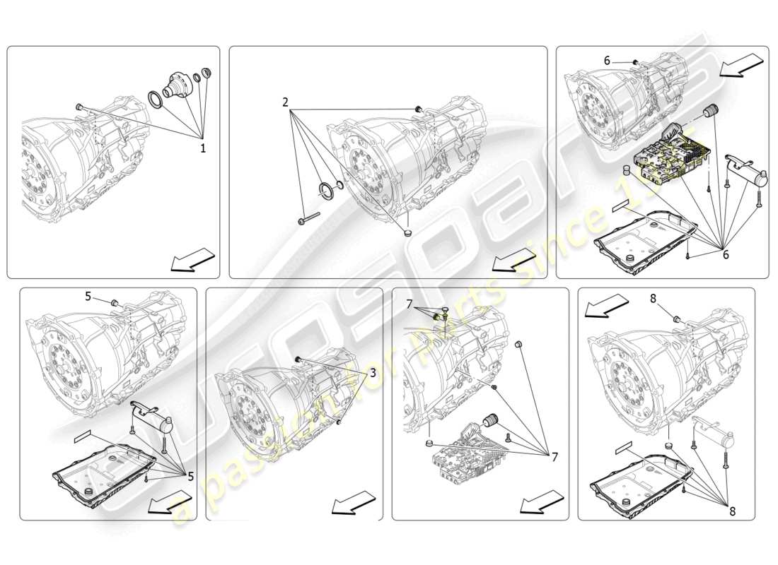 maserati ghibli fragment (2022) diagrama de piezas de las carcasas de la caja de cambios