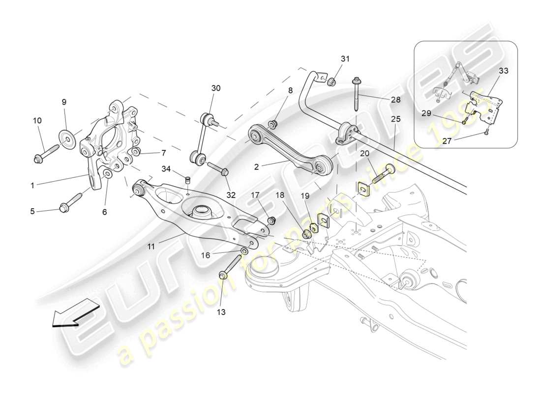 maserati ghibli (2017) diagrama de piezas de la suspensión trasera